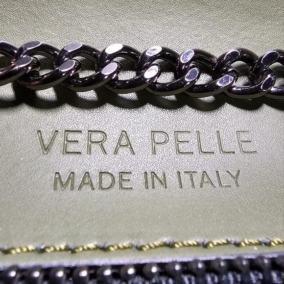 VERA PELLE Crossbody/Handbag Olive Green with Chain - Picture 10 of 12